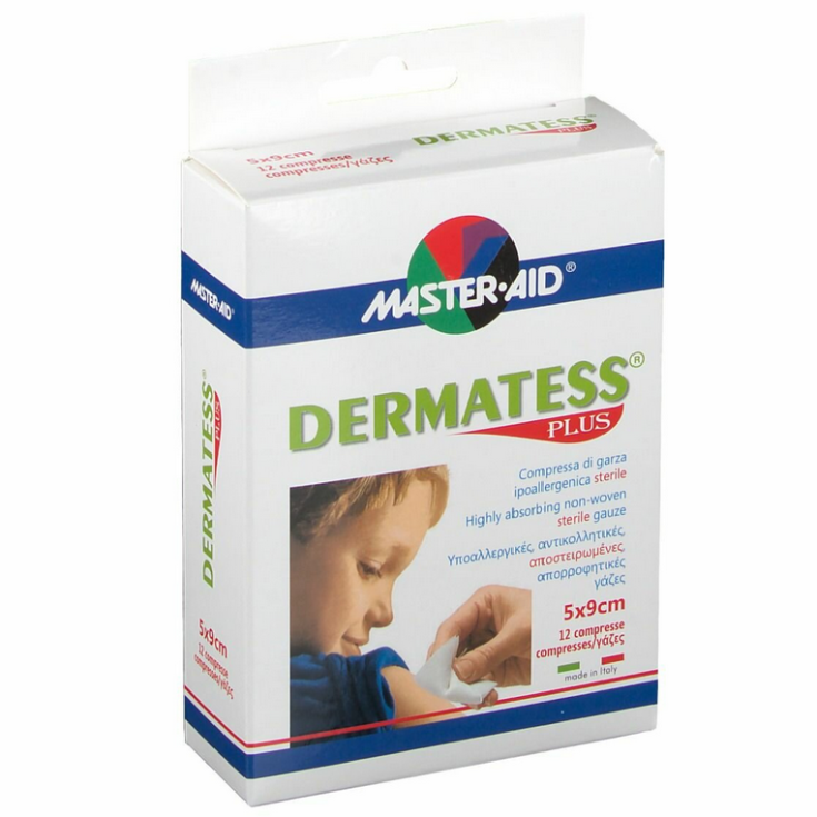 Master-Aid® Dermatess® Plus Compresas de gasa estériles hipoalergénicas 5x9 cm 12 piezas