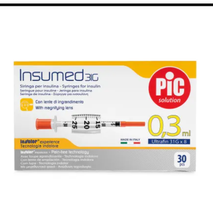 Pic Solution Insumed Insulina Jeringa 0.3ml G31x8 30 Piezas