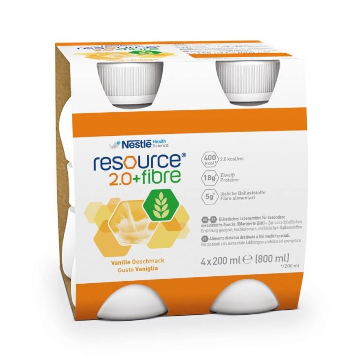 Nestlé Health Science Resource 2.0 + Fiber Bebida de vainilla enriquecida con fibras FOS y GOS 200ml