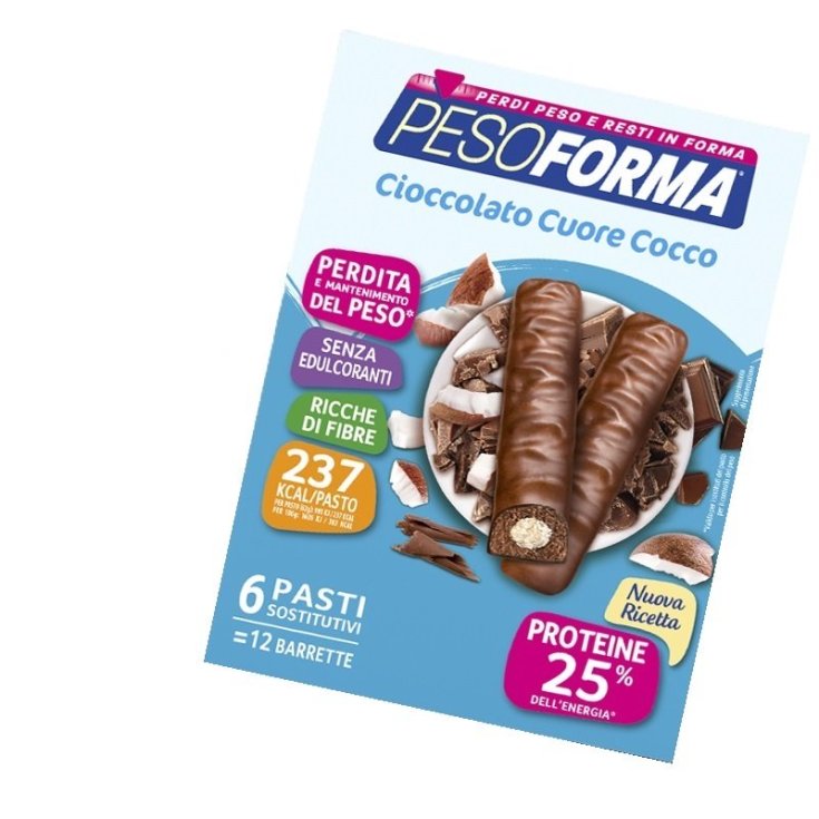 Pesoforma Barritas de Chocolate Sustitutivas de Comida Corazón de Coco 12 Barritas