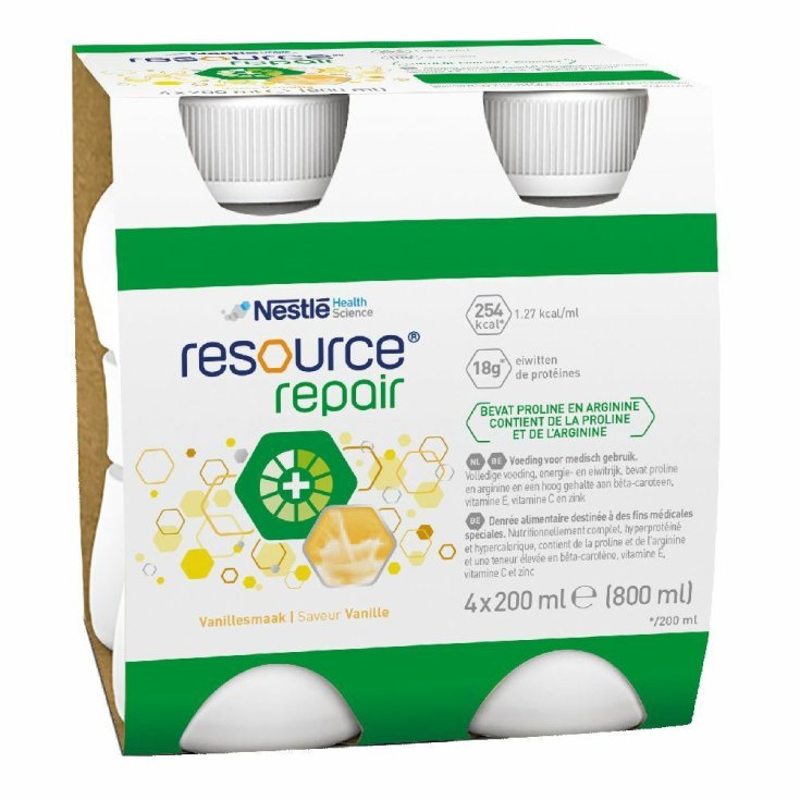 Nestlé Heath Science Resource Repair Bebida Alta en Proteínas para Favorecer la Regeneración de Tejidos Sabor Vainilla 4 x200ml