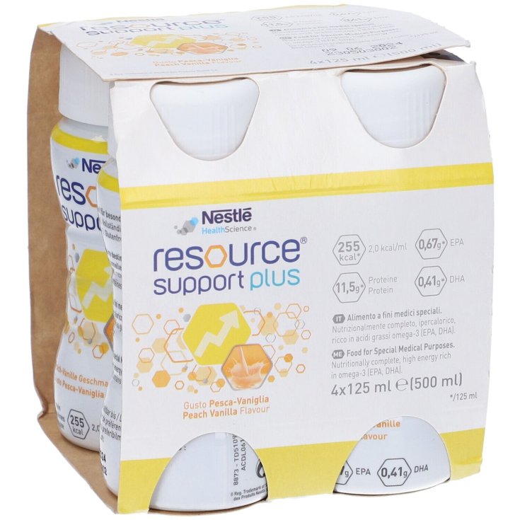 Nestlé Health Science Resource Support Plus Melocotón Vainilla Bebida Alta En Calorías Y Alta Proteína Con EPA Y DHA 4x200ml