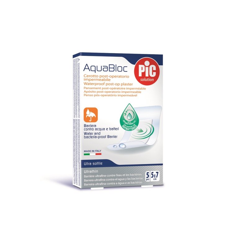 PIC Aquabloc Parche Antibacteriano Estéril Impermeable 5x7cm 5 Piezas