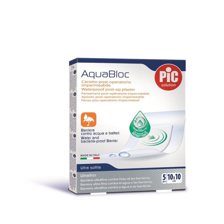 Pic Parche Aquabloc 10x10cm Antibacteriano 5 Piezas