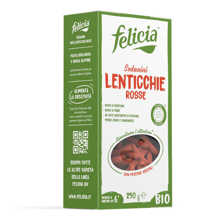 Felicia Bio Sedanini Pasta Con Lentejas Rojas Sin Gluten 250g