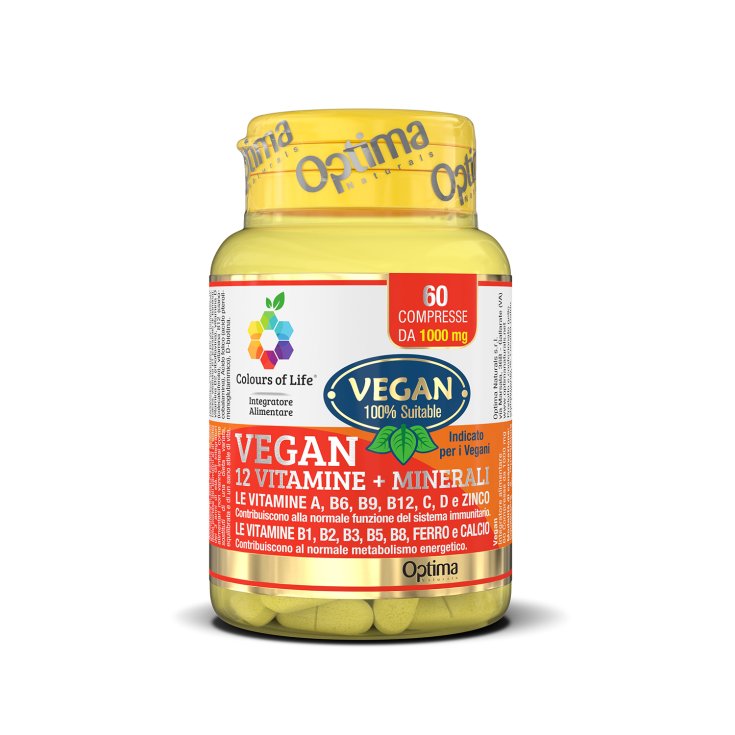 Vegano 12 Vitaminas + Minerales Colors Of Life® Optima Naturals 60 Comprimidos