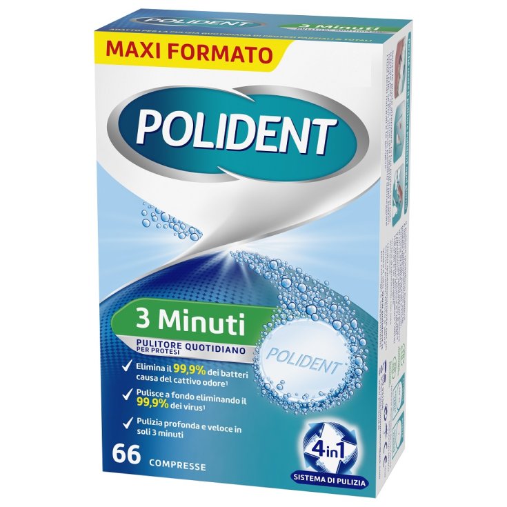 Polident 3 Minutos 66 Pastillas Limpieza Protesis Dental