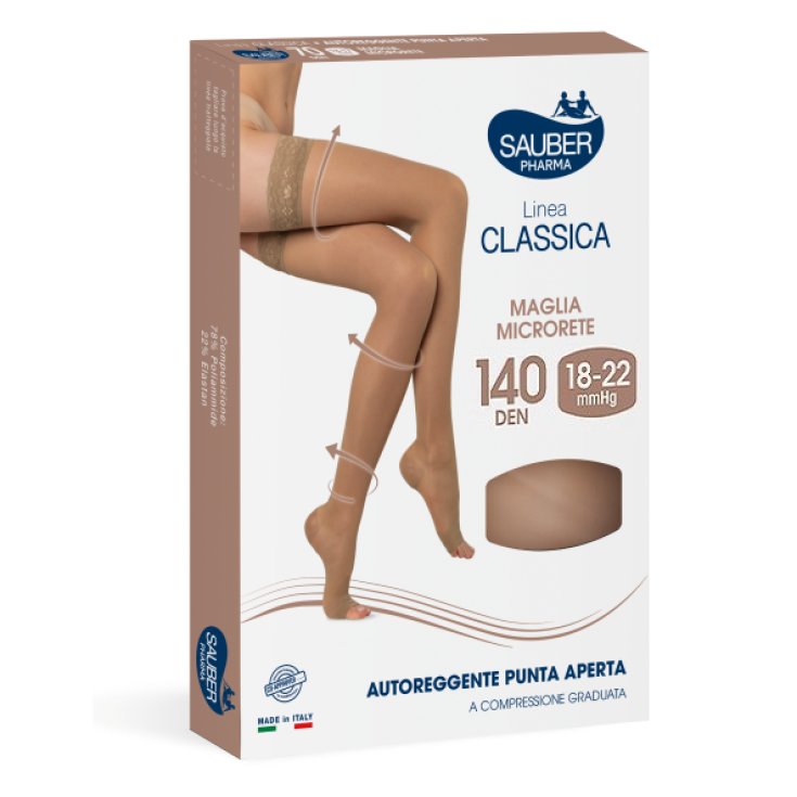 Sauber Open Toe Hold Ups 140Den Color Negro Talla 2