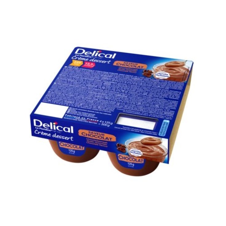 Delical Crème Postre Alto en Calorías Crema Alta en Calorías Sin Lactosa Sabor Chocolate 125g 4 Piezas