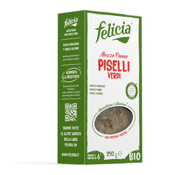 Felicia Bio Mezze Penne Con Harina De Guisante Verde Ecológica 250g