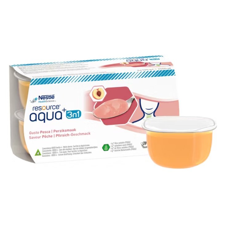 Nestlé Health Science Resource Aqua + 3en1 Melocotón Gelificado Agua Gelificada Con Fibras PHGG 4 x125g