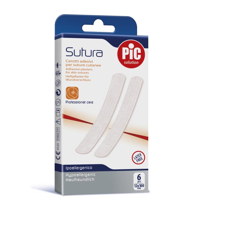 Pic Solution Suture Parches Estériles Para Suturas De La Piel 12x100mm 6 Piezas