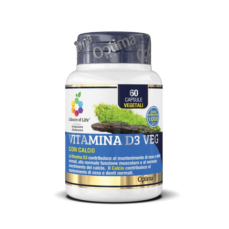 Vitamina D3 Veg De Origen Vegetal Con Calcio Colors Of Life® Optima Naturals 60 Cápsulas