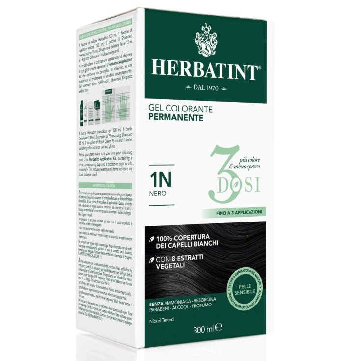 Herbatint 3Dosi Coloración Permanente Gel Graduación 1N Negro 300ml