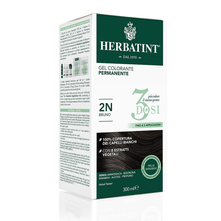 Herbatint 3dosi Coloración Permanente Gel Graduación 2N Castaño 300ml