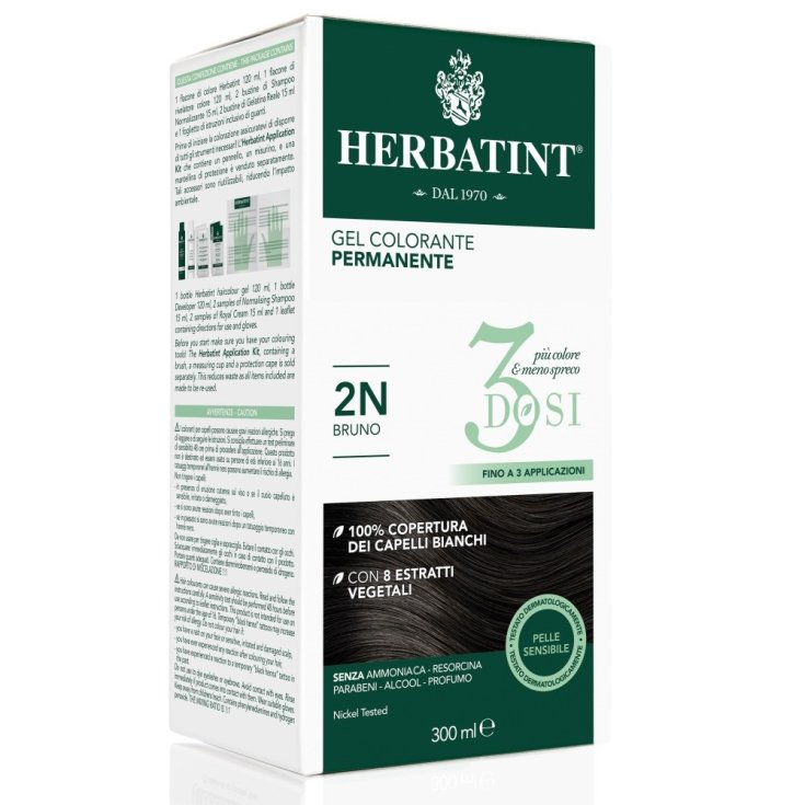 Herbatint 3dosi Coloración Permanente Gel Graduación 2N Castaño 300ml