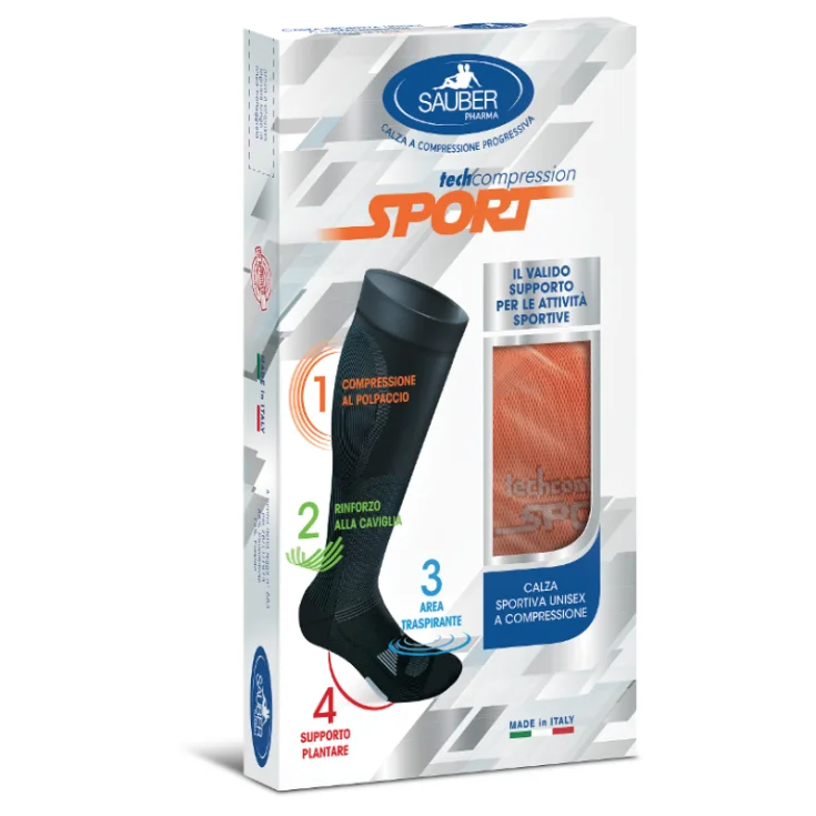 Calcetín Sauber Sport Unisex Compresión Progresiva Colores Gris / Verde Fluo Talla S