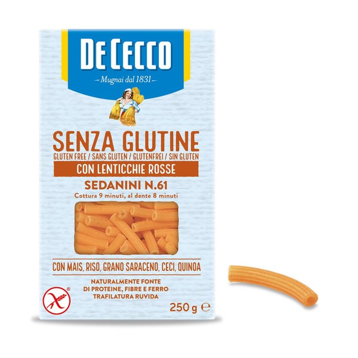 Sedanini n° 61 Con Lentejas Rojas Sin Gluten De Cecco 250g