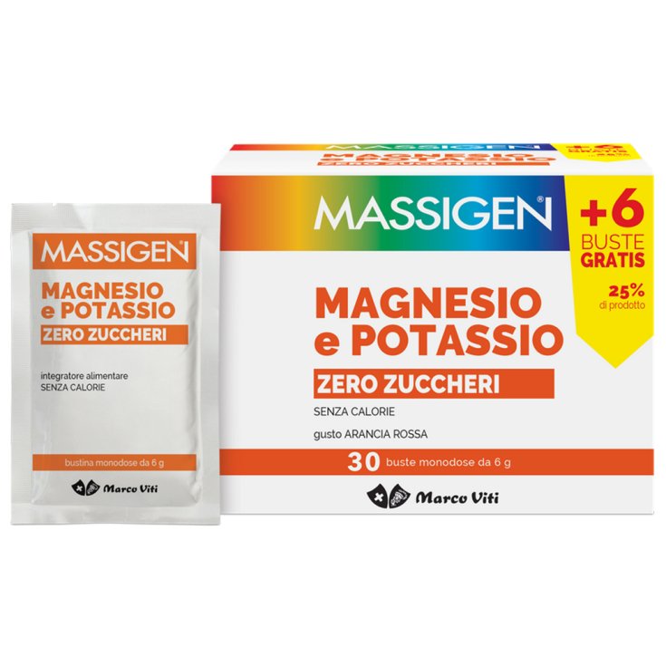 Massigen Magnesio Y Potasio Zero Azúcar Marco Viti 24 + 6 Sobres