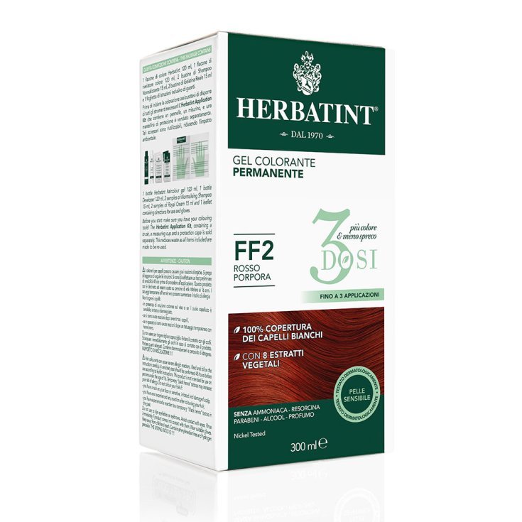 Coloración Permanente Gel 3 Dosis Herbatint FF2 Rojo Morado 300ml