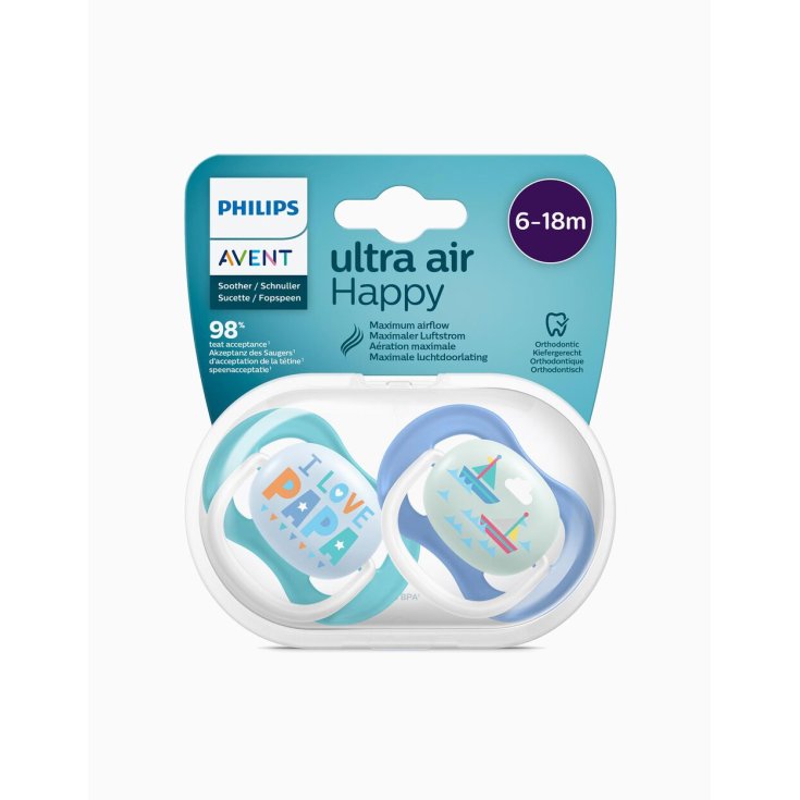 Ultra Air Happy Philips Avent 6-18M 2 Chupetes Fantasía Azul