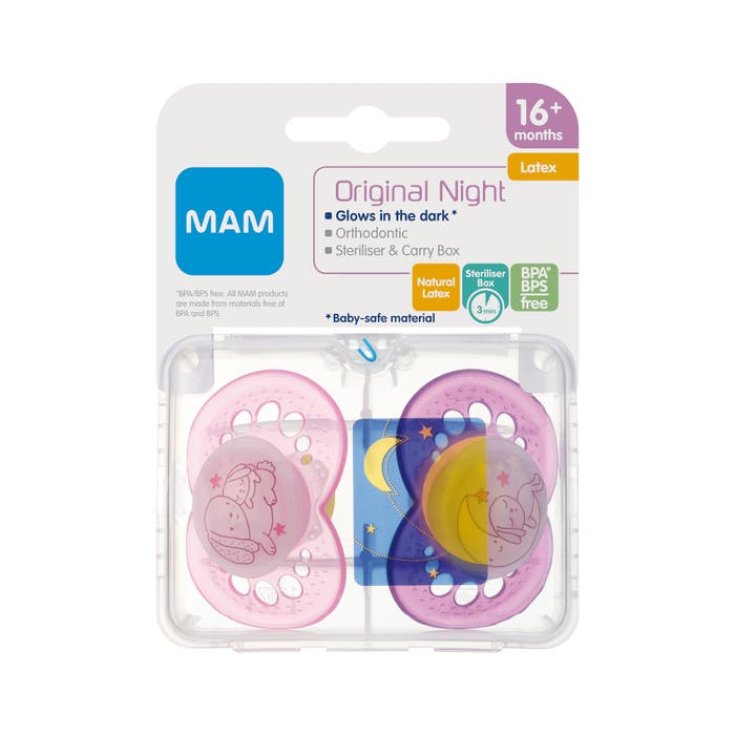 Original Night MAM 16+ Meses Rosa 2 Chupetes Goma Rosa