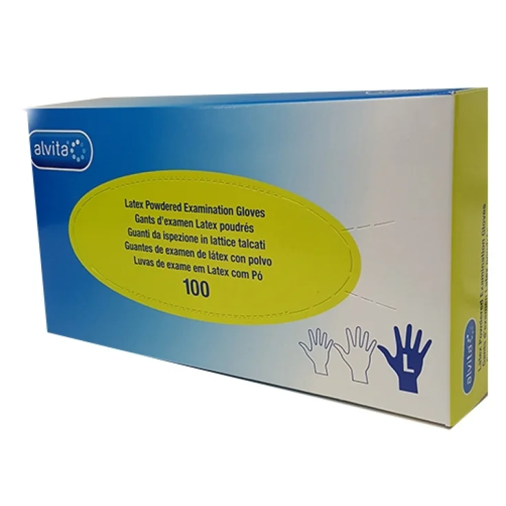 ALVITA® GUANTES DE LATEX SIN POLVO L 100 Piezas