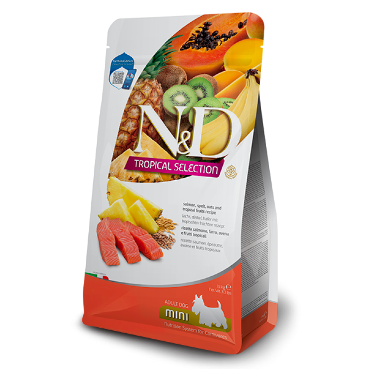 ANUNCIO DE SALMÓN TROPICAL DE PERRO N&D. MINI 1,5 KG