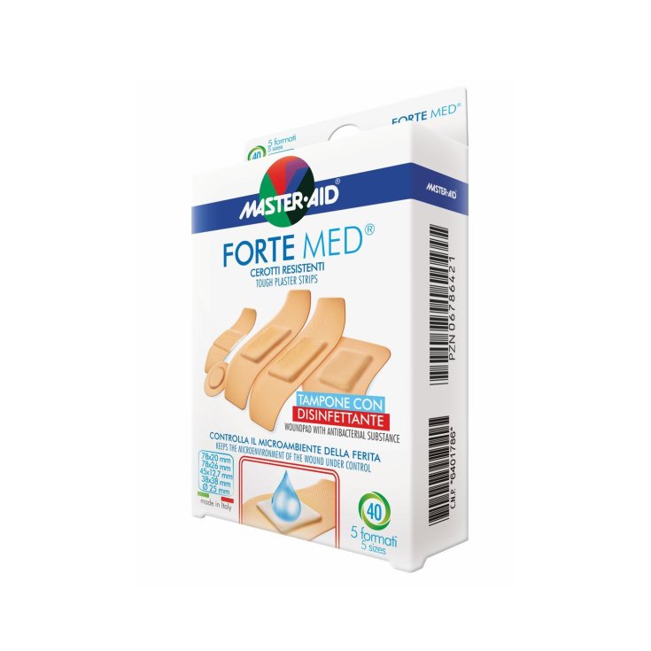 Master-Aid® Forte Med® Apósitos resistentes Almohadilla con desinfectante 5 tamaños 40 tiras