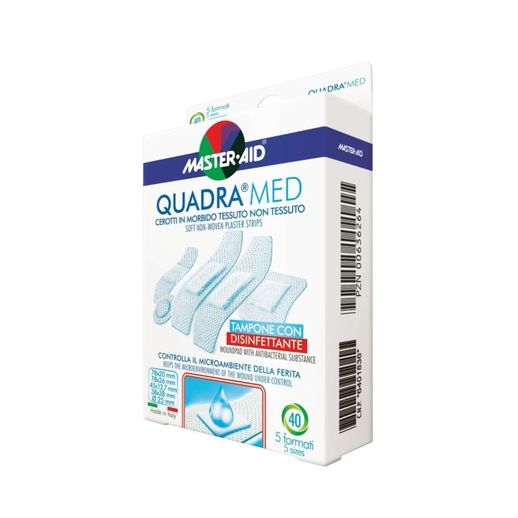 Master-Aid® Quadra Med® Apósitos en almohadilla de tela no tejida suave con desinfectante 18 tiras Mini
