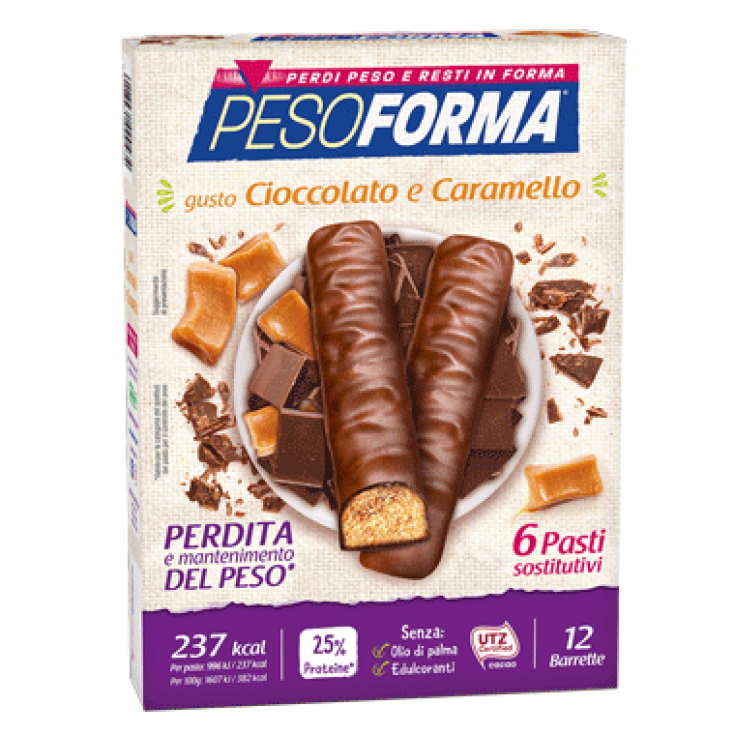 Pesoforma Barritas Sustitutivas de Comida Chocolate y Caramelo 12 Barritas