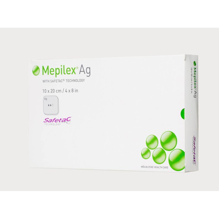 Mölnlycke® Mepilex® Ag Apósito de espuma antimicrobiano con Safetac® Tamaño 10x20cm 5 piezas