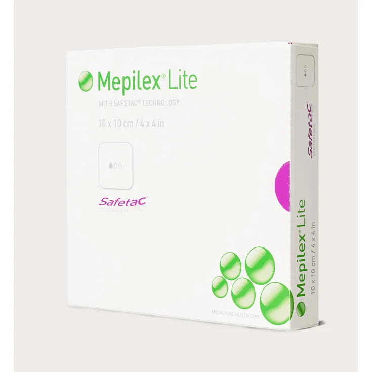Apósito de espuma fina Mölnlycke® Mepilex® Lite con Safetac® Tamaño 10x10cm 5 piezas