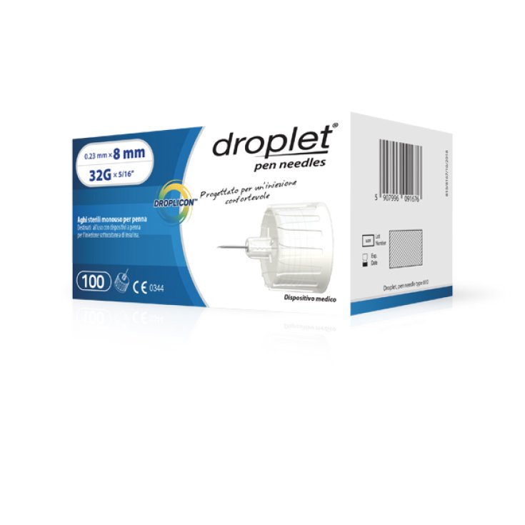 Aguja de insulina Droplet® Aguja estéril desechable Droplicon® para pluma G32 8 mm 100 piezas