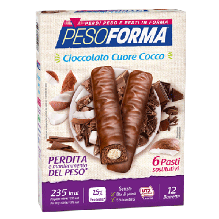 Pesoforma Barritas de Chocolate Sustitutivas de Comida Corazón de Coco 12 Barritas