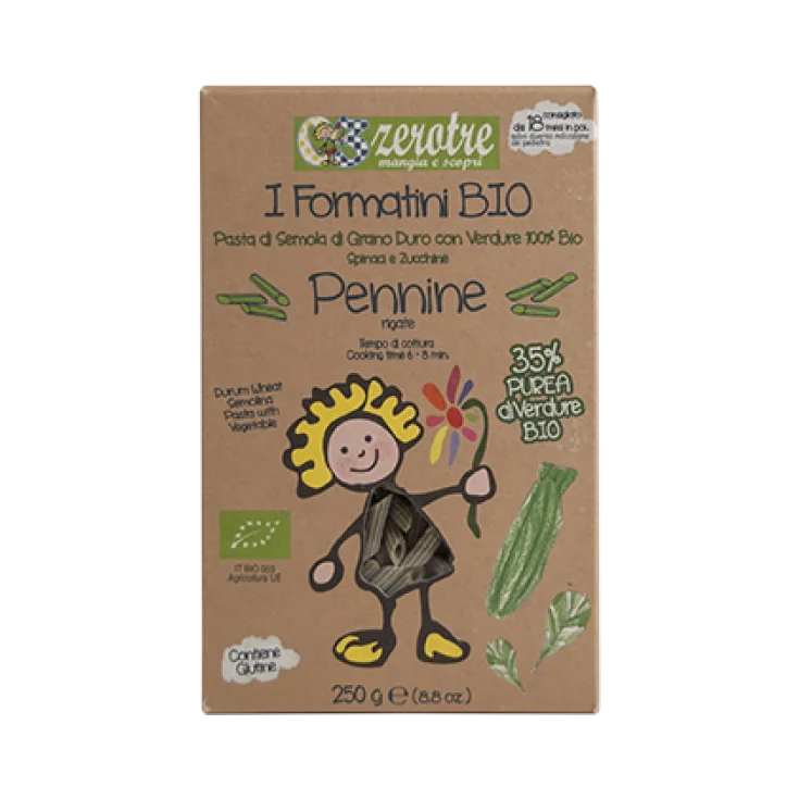 Rustichella D'Abruzzo Zerotre Line Pennine Rigate Con Puré De Verduras 100% Ecológico 250g