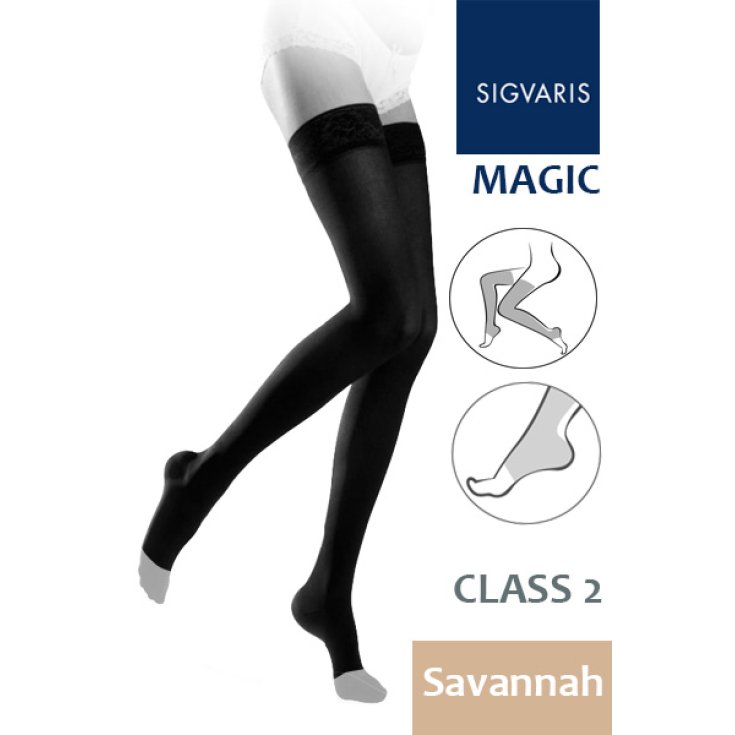 Medias Sigvaris Magic Class 2 Savanna Talla Xl Color Negro Con Punta Abierta