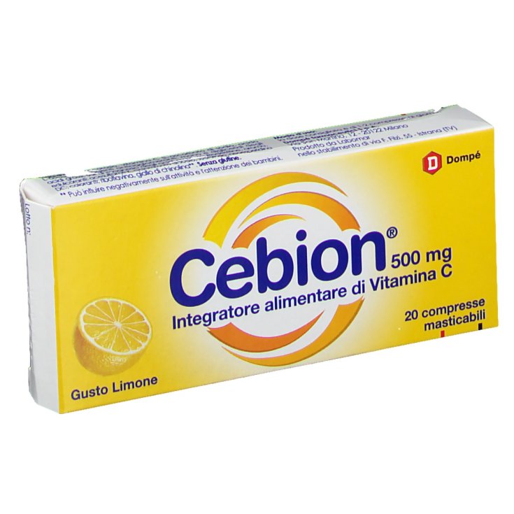 Dompé Cebion 500 mg Vitamina C Complemento Alimenticio Sin Gluten 20 Comprimidos Masticables Sabor Limón