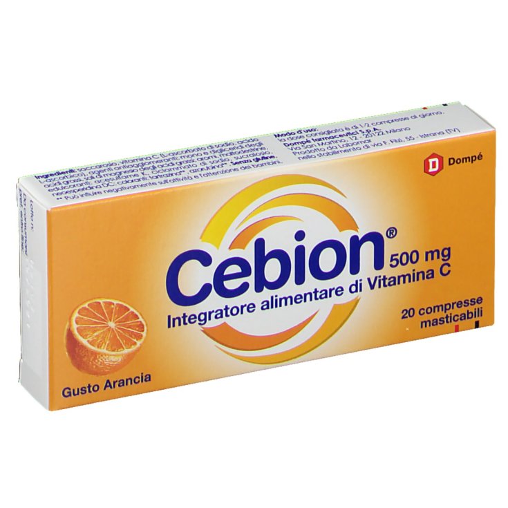 Dompé Cebion 500mg Vitamina C Complemento Alimenticio Sin Gluten 20 Comprimidos Masticables Sabor Naranja
