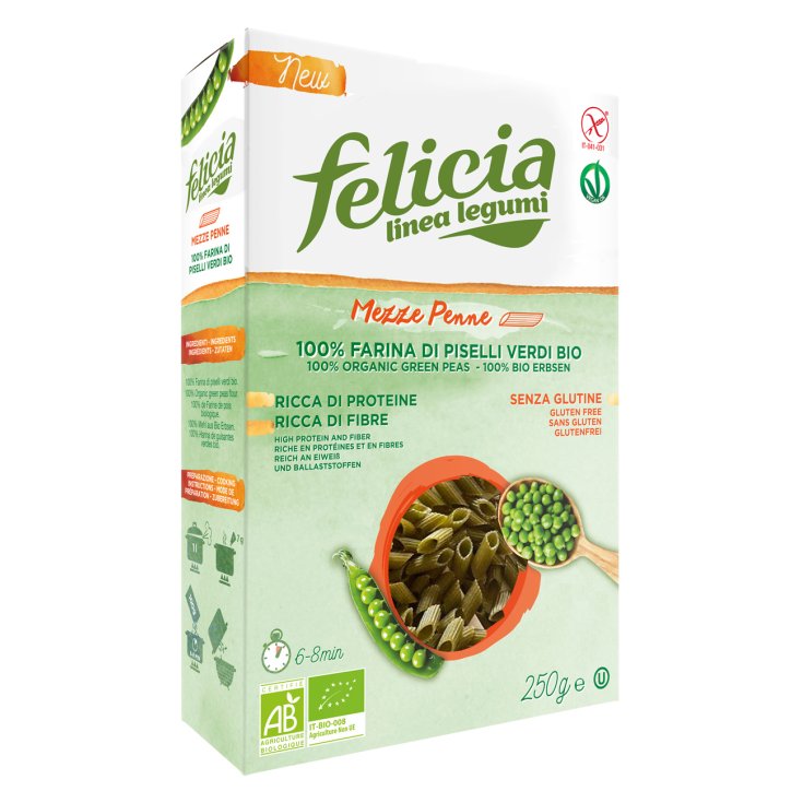 Felicia Bio Mezze Penne Con Harina De Guisante Verde Ecológica 250g