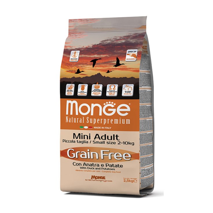 Monge Grain Free Mini Adult Pato con Patatas Alimento Seco para Perros Adultos 2,5Kg