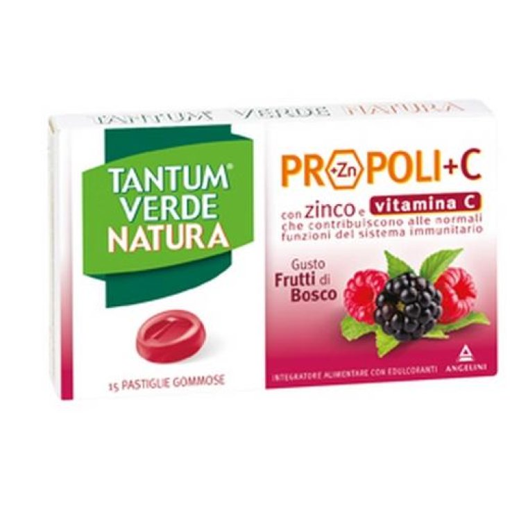 Angelini Tantum Verde Natura Propóleo + C (+ Zn) Complemento Alimenticio Sabor Frutos Del Bosque 15 Comprimidos Masticables