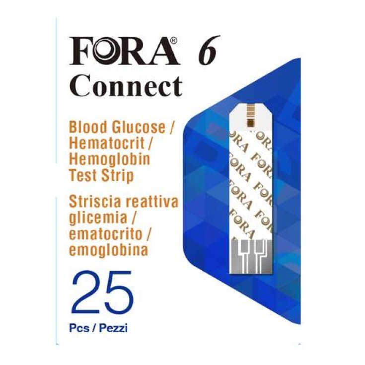 Medidor Fora® 6 Connect Tira reactiva Glucosa en sangre Hematocrito Hemoglobina 25 piezas