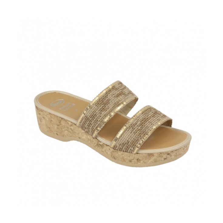 Dr Scholl Sandalia Doble Banda Tejido Twilly Glitter Mujer Color Beige Dorado Talla 41