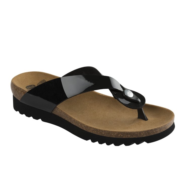 Scholl® Kenna Chanclas Mujer Charol Sintético Plantilla Bioprint® Color Negro Talla 40