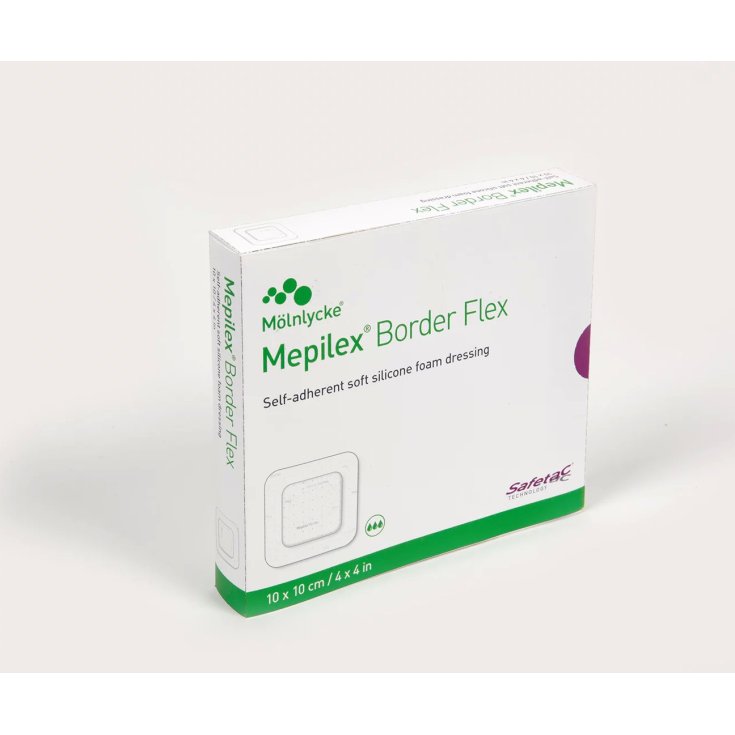 Mölnlycke® Mepilex® Border Flex Apósito de espuma multiusos todo en uno con Safetac® Tamaño 10x10cm 5 piezas