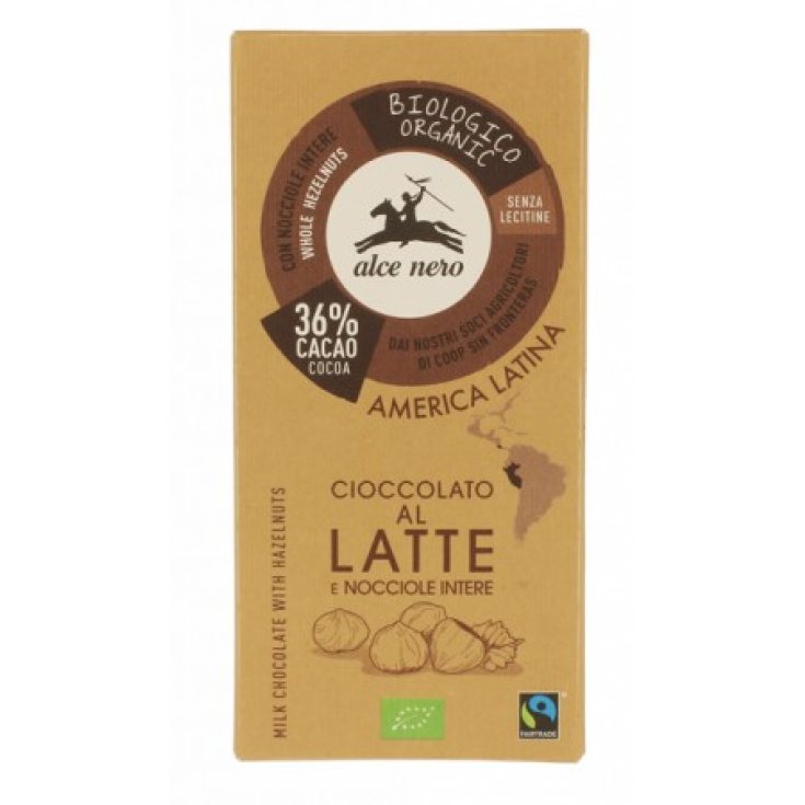 Chocolate con Leche 36% Con Avellanas Enteras Alce Nero Ecológico 100g