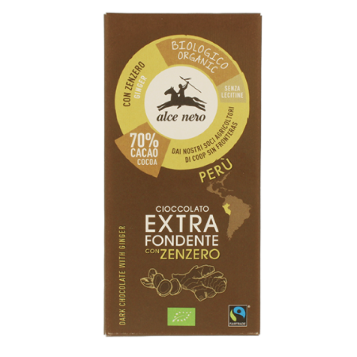 Chocolate Extra Negro 70% Con Jengibre Ecológico Alce Nero 50g