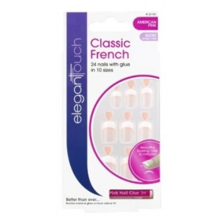 Uragme Elegant Touch Classic French American Girl Rosa Longitud corta 24 Uñas postizas cortas