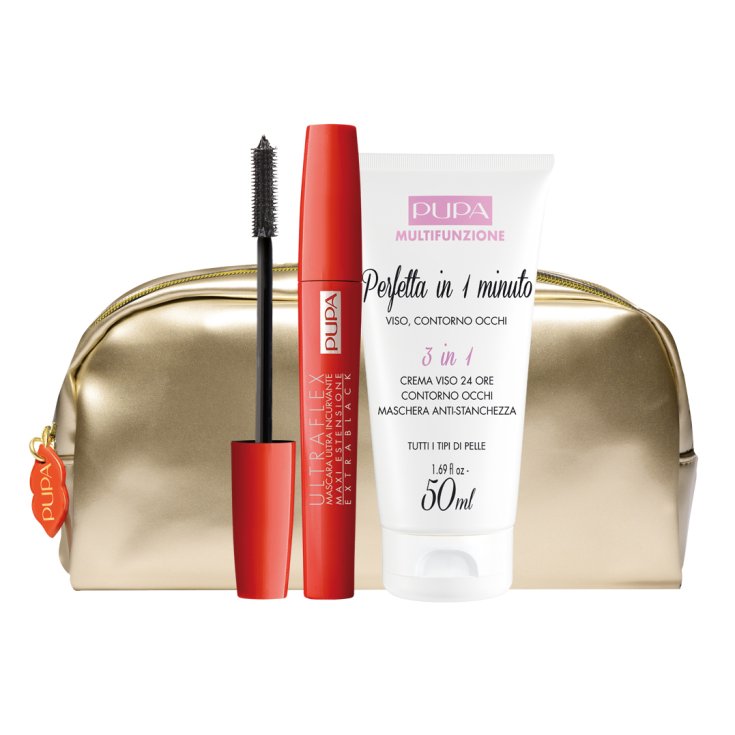 Pupa Kit Perfect Care Máscara Ultraflex + Crema Facial 3 en 1 Mascarilla Contorno de Ojos + Pochette